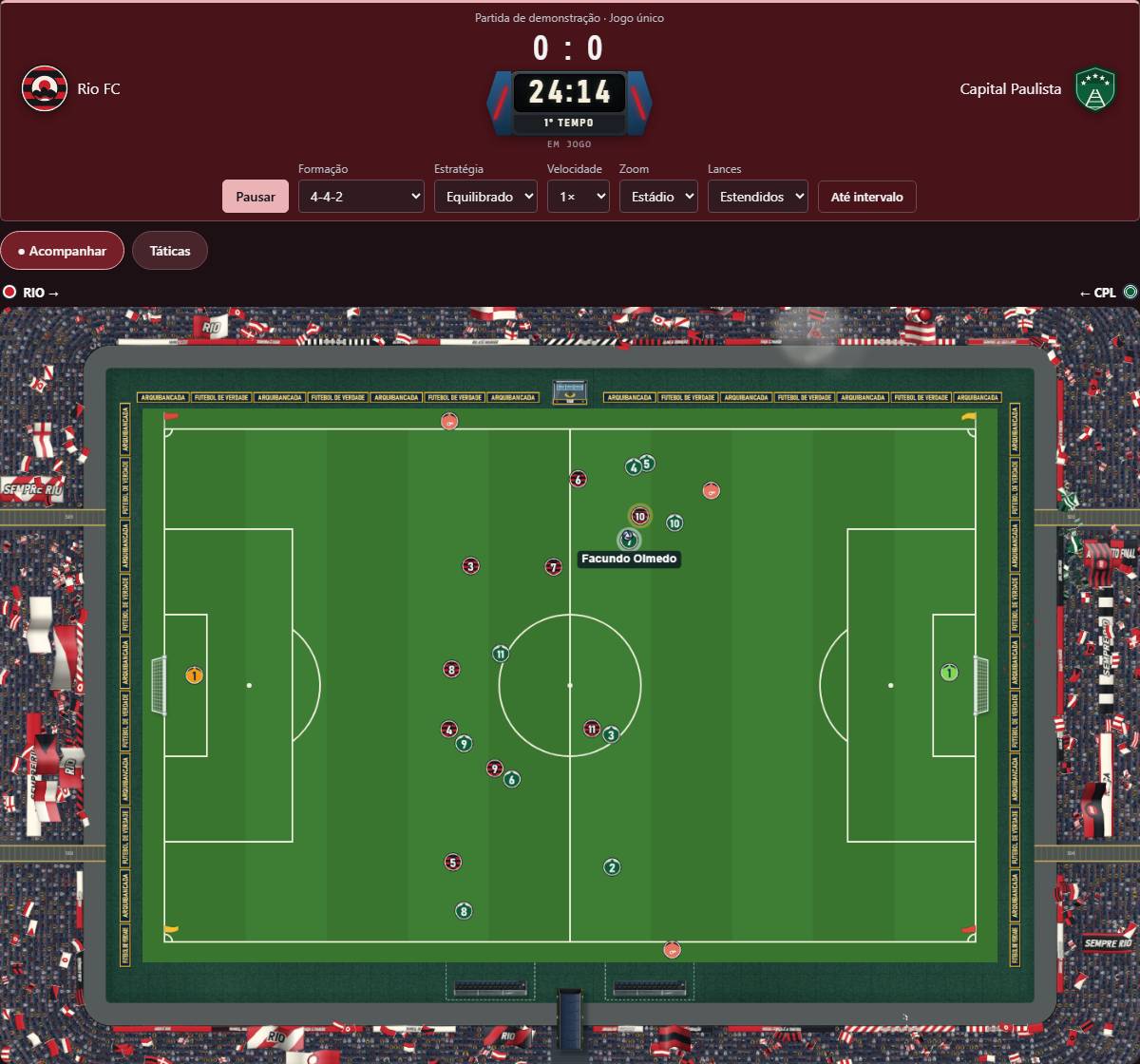 Captura real da demonstração: Rio FC × Capital Paulista no zoom Estádio